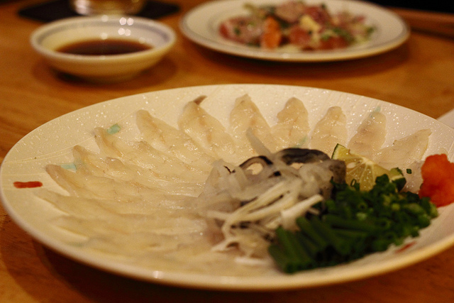 Pufferfish, or fugu, is usually served sashimi-style.