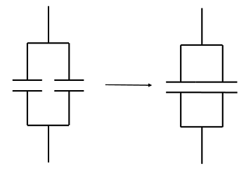 Combining capacitors in parallel into one larger capacitor with twice the plate area.