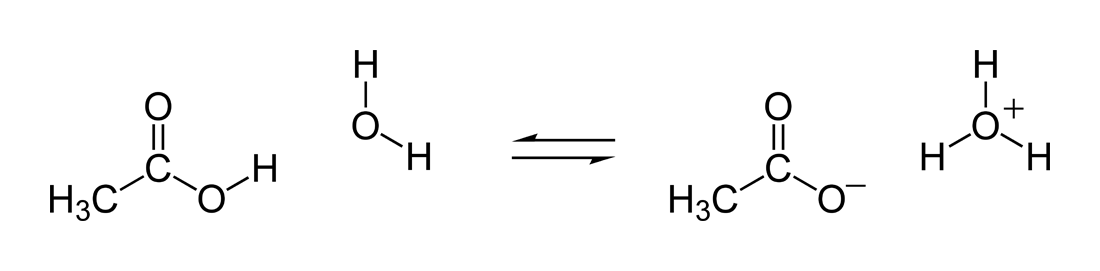 Lewis diagram showing the movement of hydrogen in the reaction between acetic acid and water