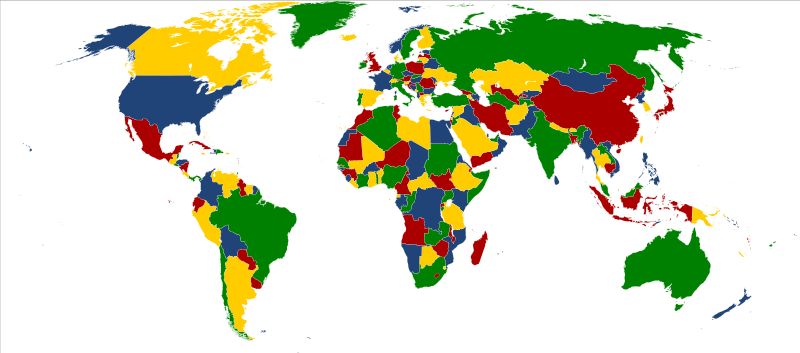 A map of the world, colored using four colors