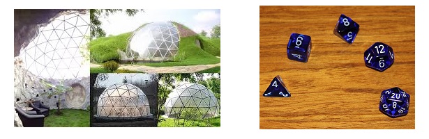 Biodomes (left) and Dungeons and Dragons dice (right)