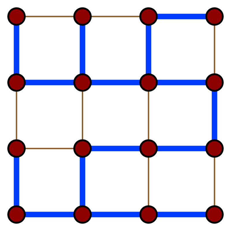 Graph with a spanning tree highlighted in blue
