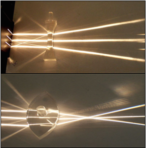 Above: diverging lens; Below: converging lens