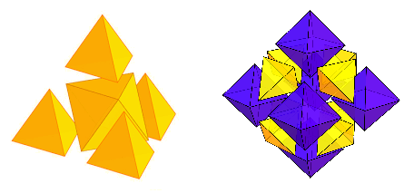 Construction of a larger tetrahedron and octahedron from unit tetrahedra and octahedra