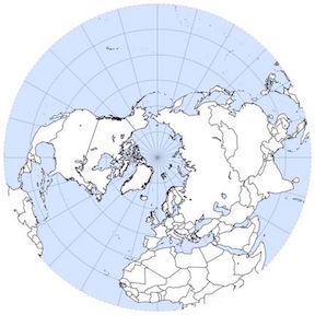 Each of these concentric rings of latitude represents a different azimuthal position measured from the geographic North pole.