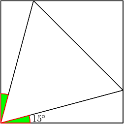 Both green angles have measure \(15^{\circ}\)
