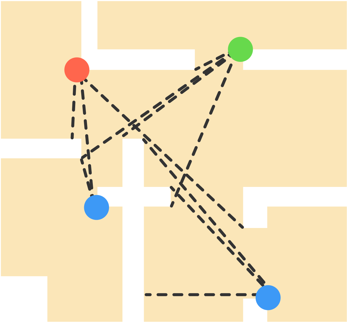 Placing four guards at the given points will guard the entire museum.