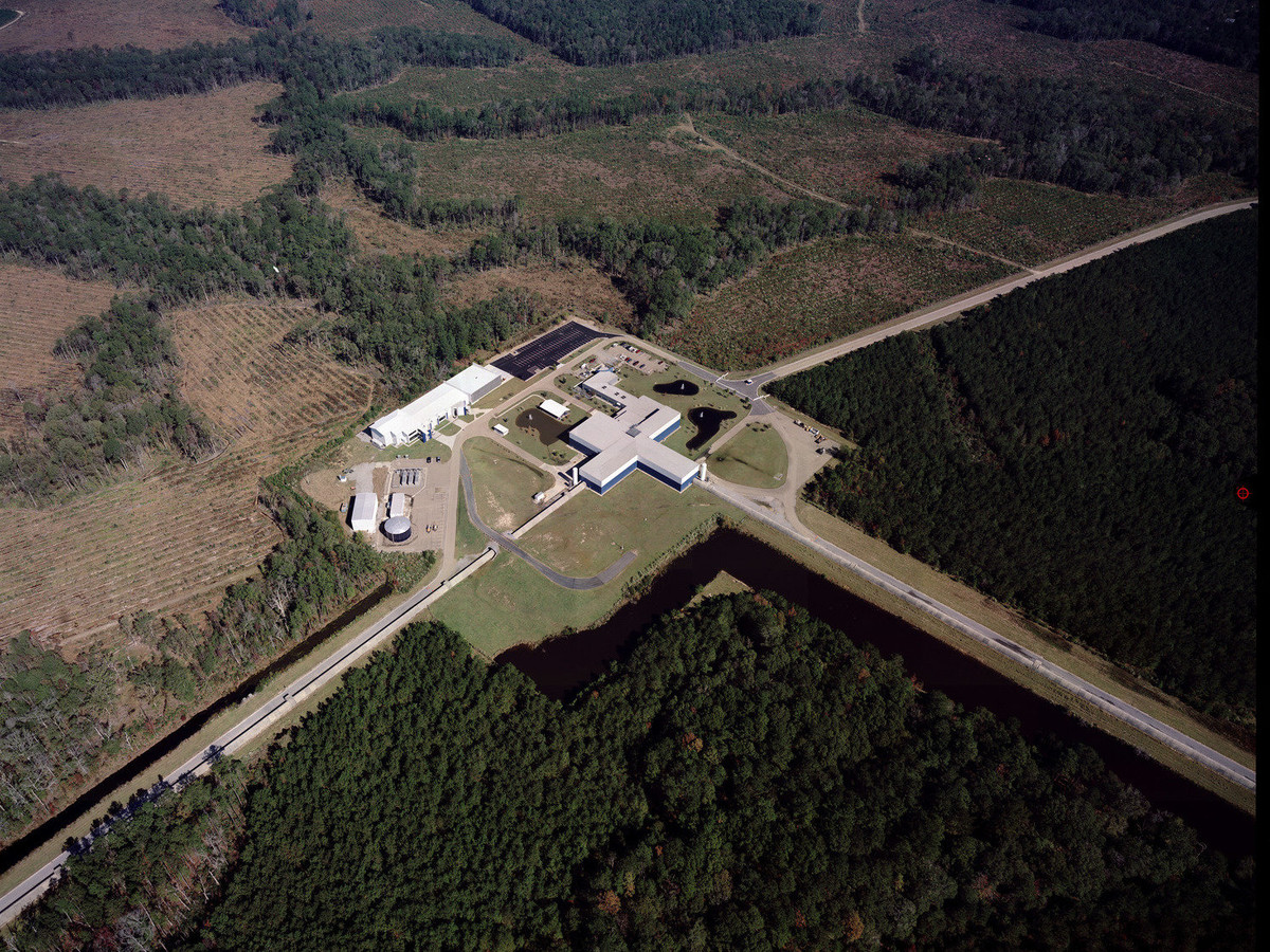 An aerial view of one of the Advanced LIGO detectors.
