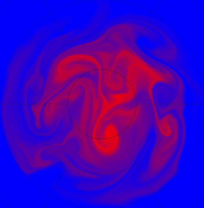 Filaments in a fluid, indicated in red, mixing in a chaotic way as the fluid flows. By Peteymills - Own work, CC0, https://commons.wikimedia.org/w/index.php?curid=18966717